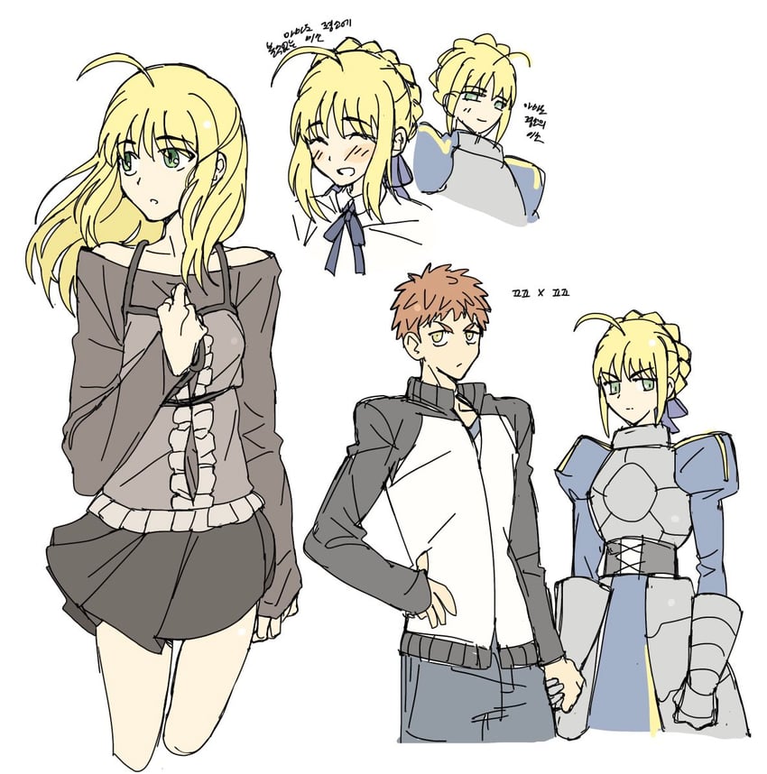 Fate/stay night、Fate系列、阿尔托莉雅·潘德拉贡 (Fate) 1名男孩 1名女孩 呆毛 铠甲 铠甲裙