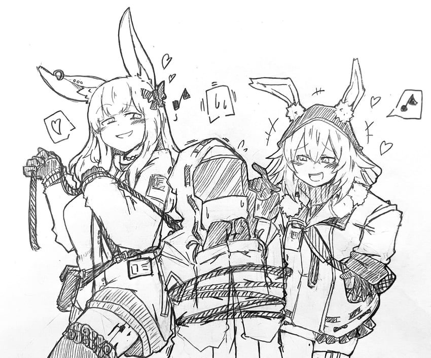 明日方舟、跃跃 (明日方舟)、博士 (明日方舟) 1个其他角色 2名女孩 兽耳毛 动物耳环 兽耳