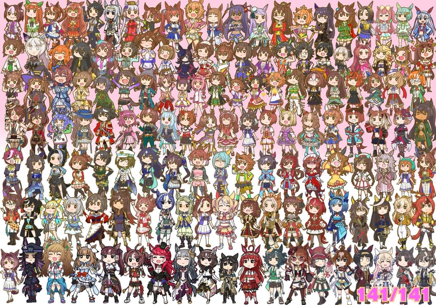 赛马娘、菱形槽 (冰点女王) (赛马娘)、悦泽之韵 (赛马娘) +_+ 6个以上女孩 闭眼挤眼 全员 调整眼镜