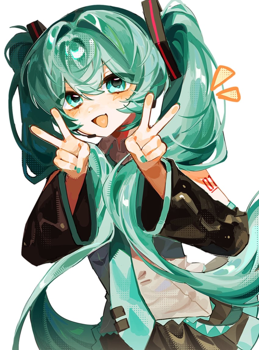 VOCALOID、初音未来 1名女孩 水色瞳 水色发 手臂纹身 黑色裙子