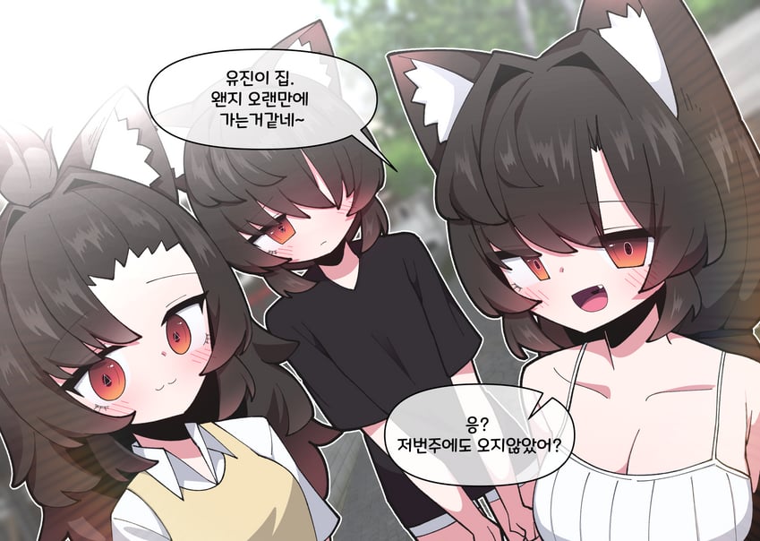 原创 3人女子 猫脸笑 兽耳毛 兽耳 黑发