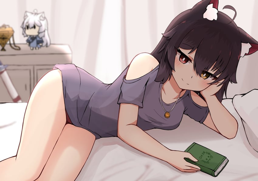 原创 1名女孩 兽耳毛 兽耳 露肩 床