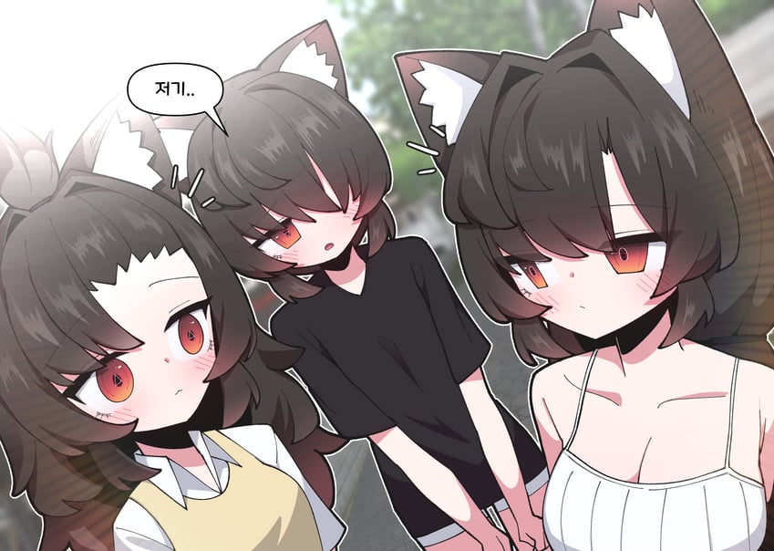 原创 3人女子 兽耳毛 兽耳 黑发 黑衬衫