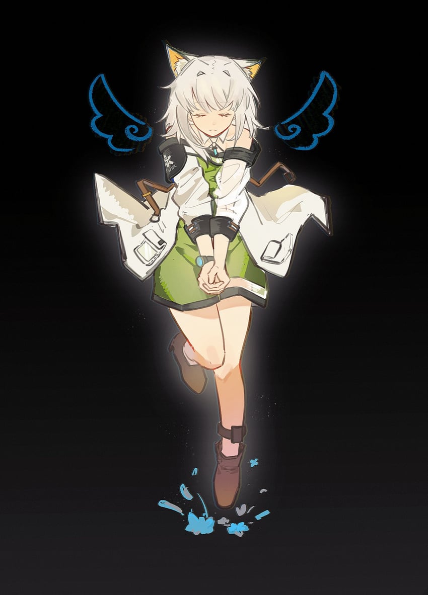 明日方舟、凯尔希 (明日方舟) 1名女孩 兽耳 黑色背景 绽放 靴子