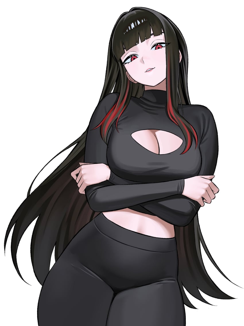 原创 1名女孩 黑发 黑裤子 黑色毛衣 乳房