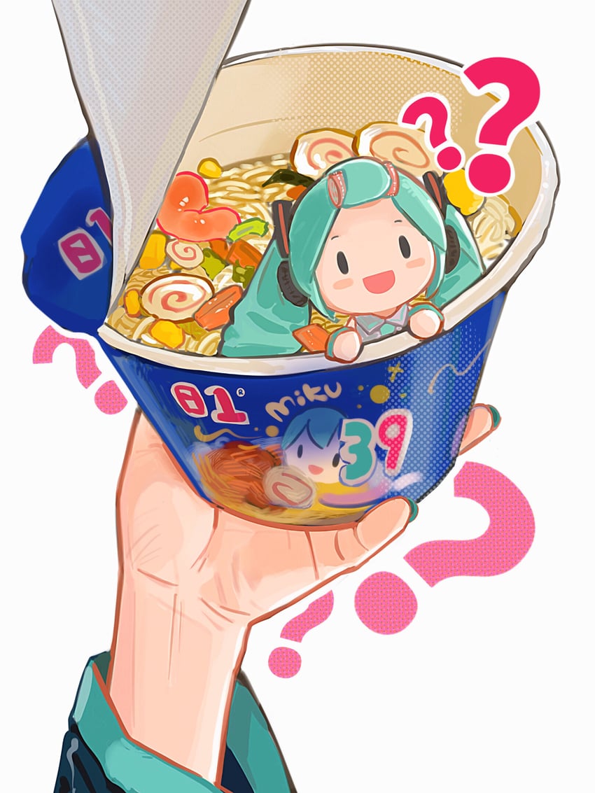 VOCALOID、初音未来 2名女孩 问号 水色发 撩起刘海 角色名称