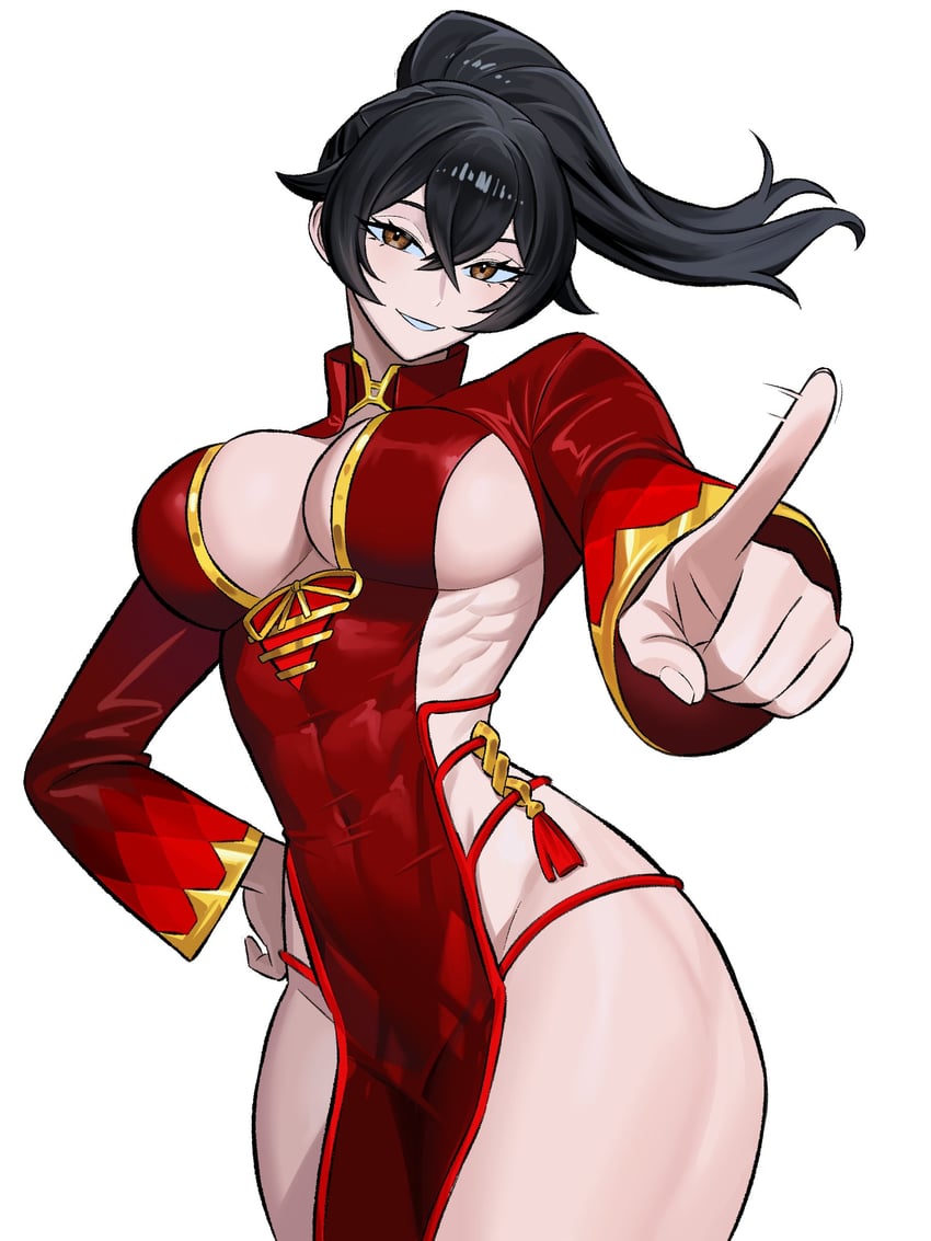 原创 1名女孩 乳房 棕发 中国风服饰 单手叉腰
