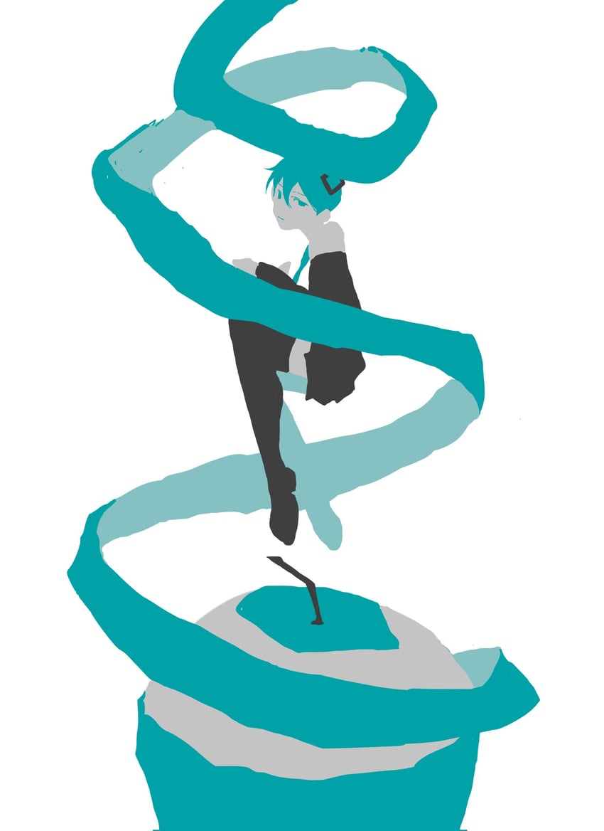 VOCALOID、初音未来 1名女孩 苹果 苹果皮 水色瞳 水色发