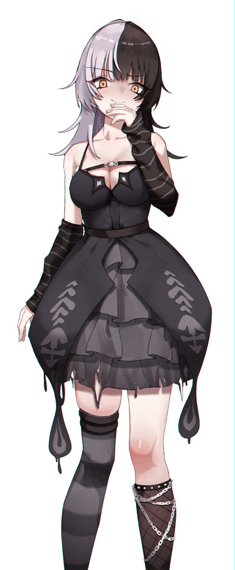 Hololive、Hololive英语、诗织·诺维拉 1名女孩 臂带 护臂 不对称腿部穿着 黑色项圈