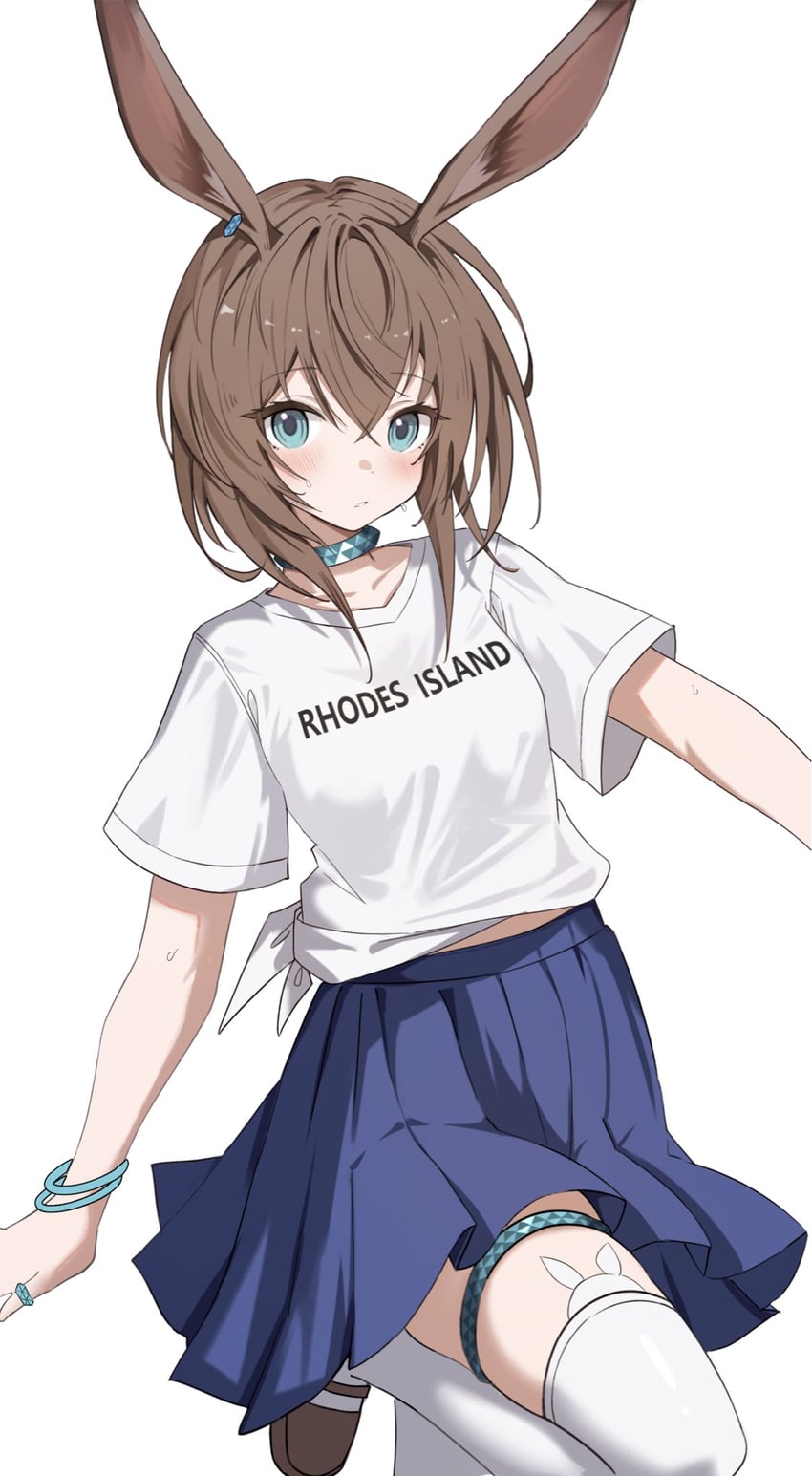 明日方舟、阿米娅 (明日方舟) 1名女孩 替换服装 兽耳 蓝眼 蓝裙子