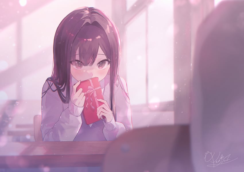 原创 1名女孩 1个其他角色 模糊 模糊前景 脸红
