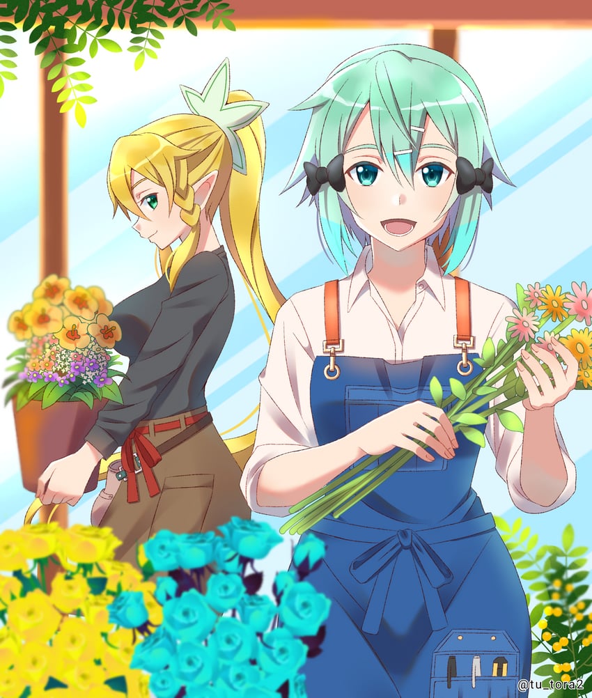 刀剑神域、莉法 (刀剑神域)、诗乃 2名女孩 :D 替换服装 水色瞳 水色花