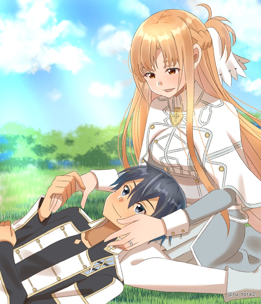 刀剑神域、刀剑神域：Alicization、刀剑神域：摇篮月篇 1名男孩 1名女孩 黑发 黑色夹克 黑衬衫