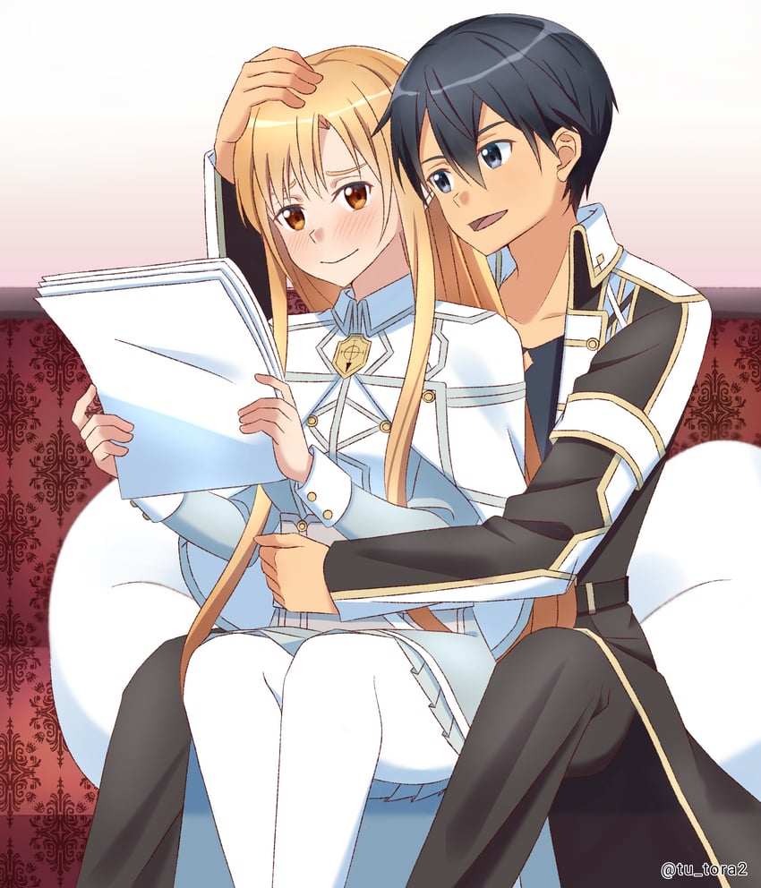 刀剑神域、刀剑神域：Alicization、刀剑神域：摇篮月篇 1名男孩 1名女孩 作者名 黑发 黑裤子
