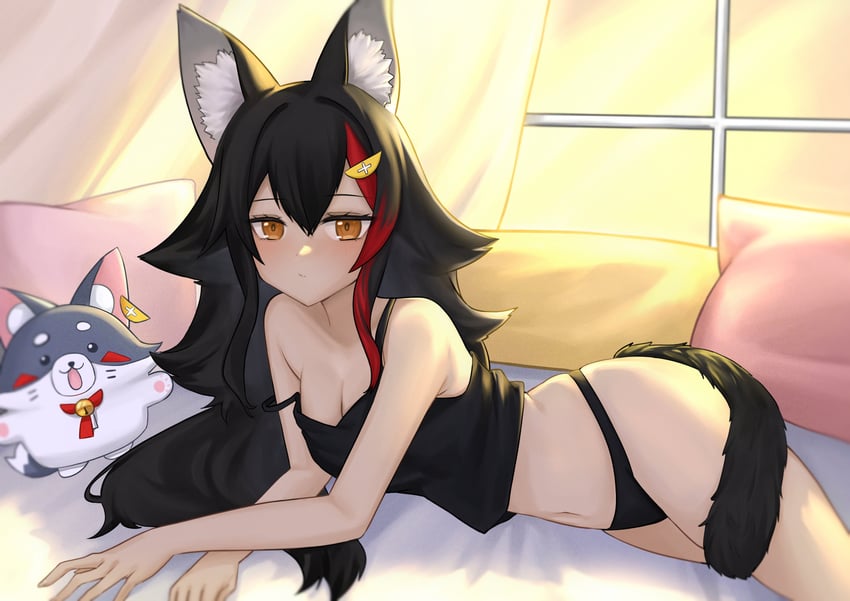 Hololive、Miofa、大神澪 1名女孩 兽耳毛 兽耳 床 床单
