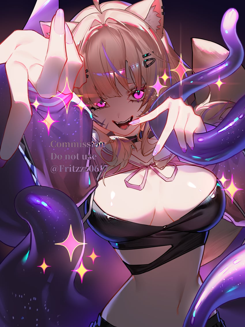 个人势虚拟主播、莎莉·福兰 (VTuber) 1名女孩 呆毛 兽耳毛 兽耳 金发