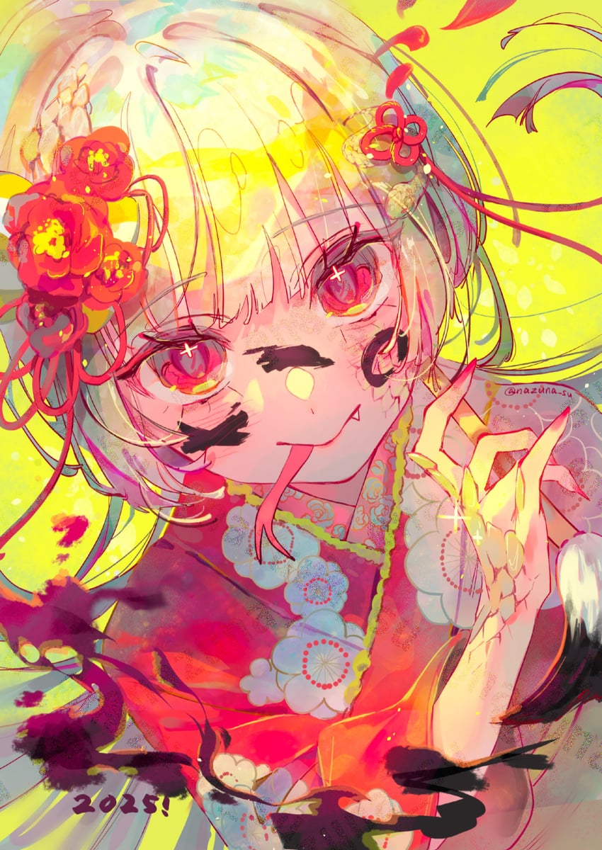 原创 1名女孩 脸红 毛笔 闭嘴 有日期