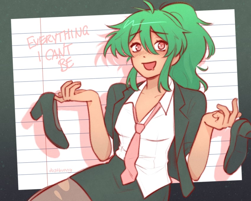 everything i can't be (vocaloid)、VOCALOID、Sonika (Vocaloid) 1名女孩 作者名 黑色夹克 黑色裙子 脸红