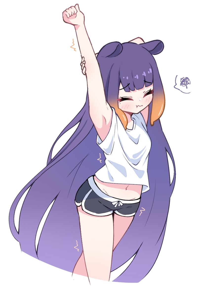 Hololive、Hololive英语、一伊那尔栖 1名女孩 手放在头后 举手 露腋 腋下