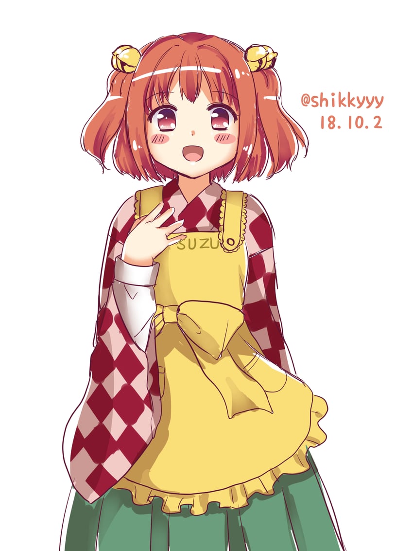 东方Project、本居小铃 1名女孩 围裙 铃铛 格纹衣服 格纹和服
