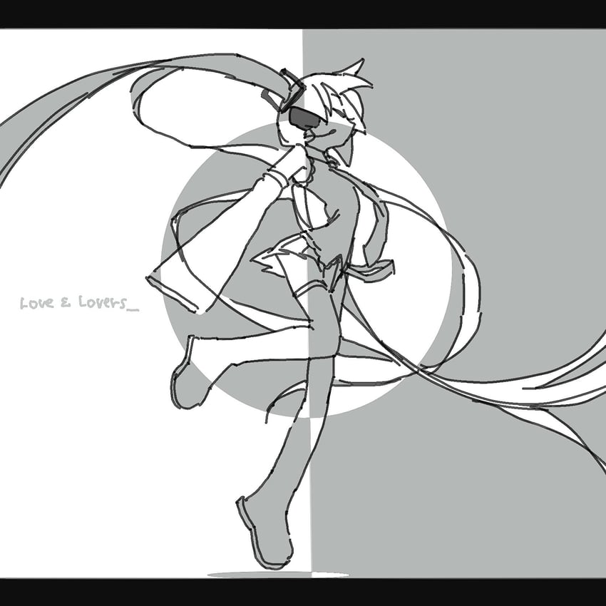 里表恋人 (Vocaloid)、VOCALOID、初音未来 1名女孩 弓背 靴子 圆圈 闭眼