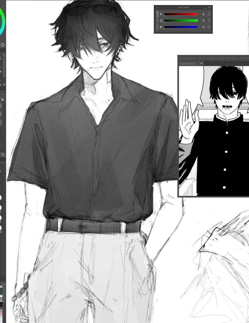 电锯人、吉田宽文 1名男孩 替换服装 画框中的绘图软件 腰带 头顶眼镜
