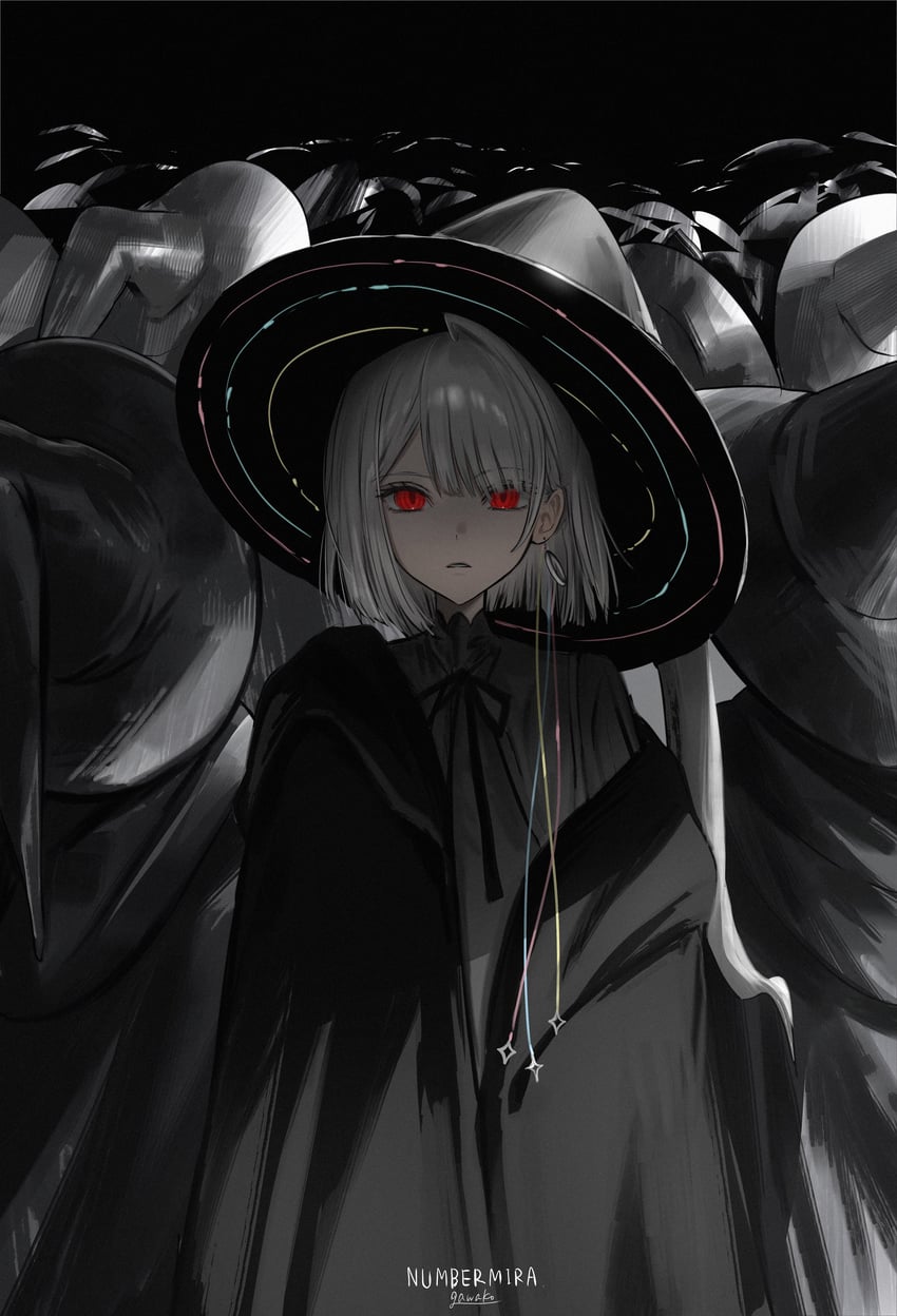 原创 1名女孩 黑色背景 黑斗篷 黑色丝带 披风