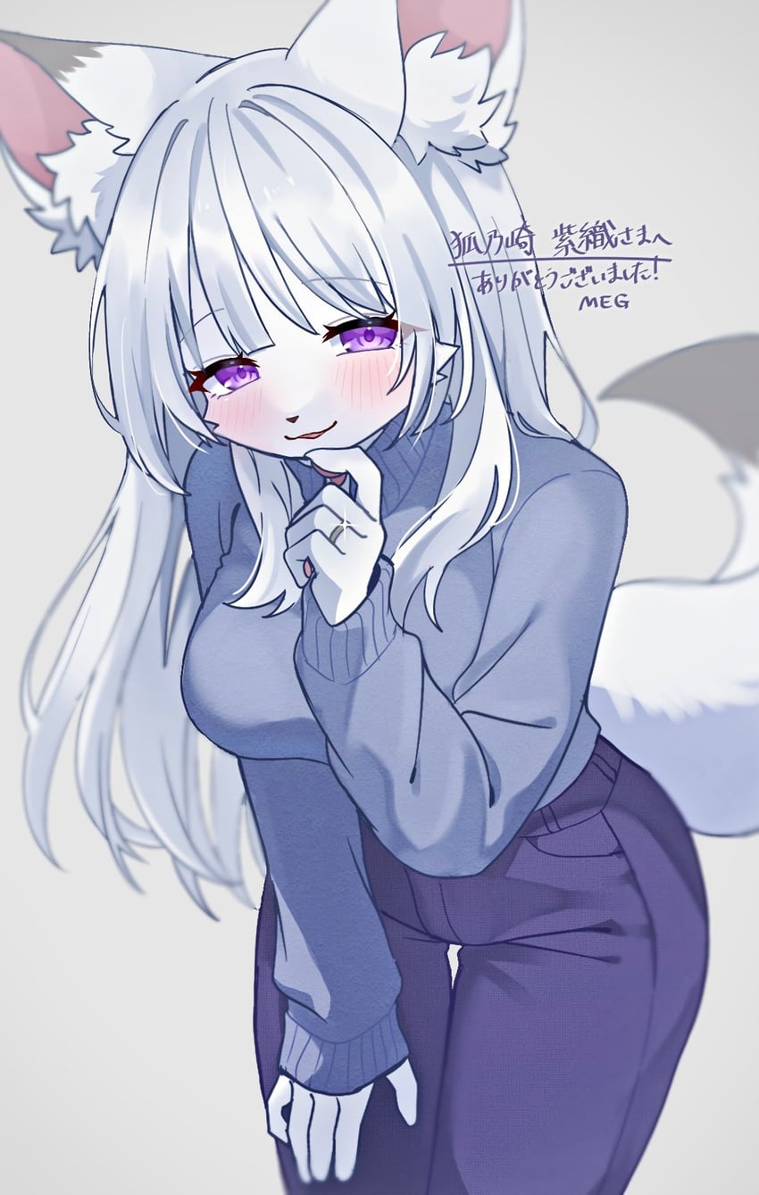 原创 1名女孩 兽耳毛 兽耳 动物鼻子 蓝色裤子
