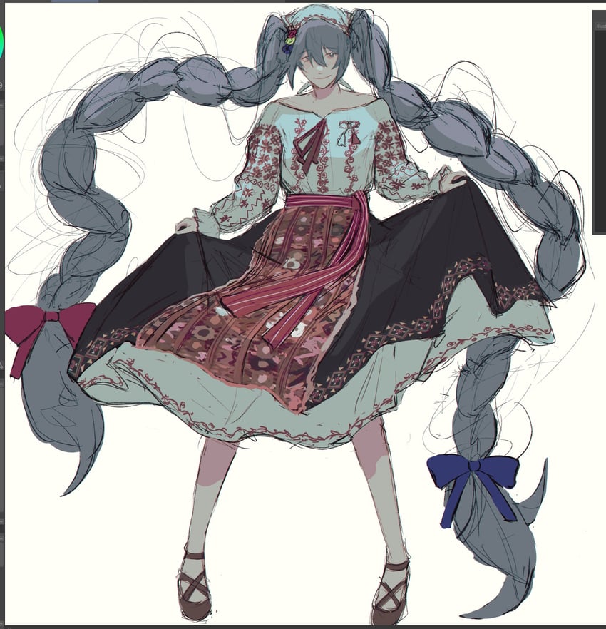 VOCALOID、初音未来 1名女孩 替换服装 画框中的绘图软件 蓝色蝴蝶结 蓝色领结