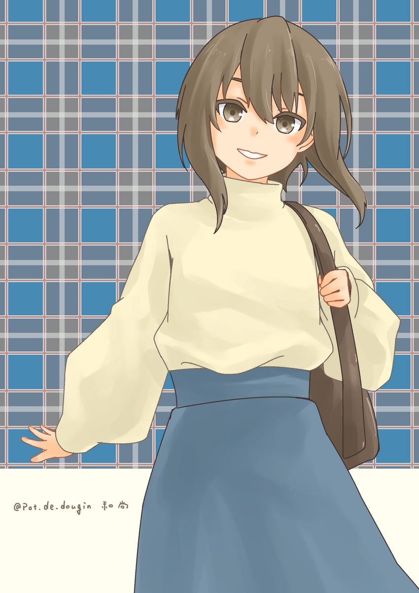 舰队Collection、大凤 (舰队收藏) 1名女孩 替换服装 包 蓝裙子 棕色袋子