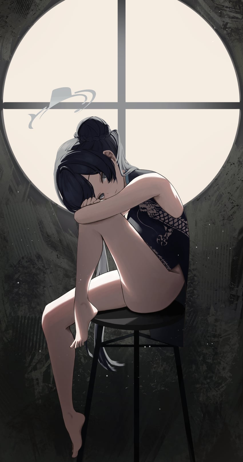 蔚蓝档案、妃咲 (碧蓝档案) 1名女孩 赤脚 辫子 辫子发髻 旗袍