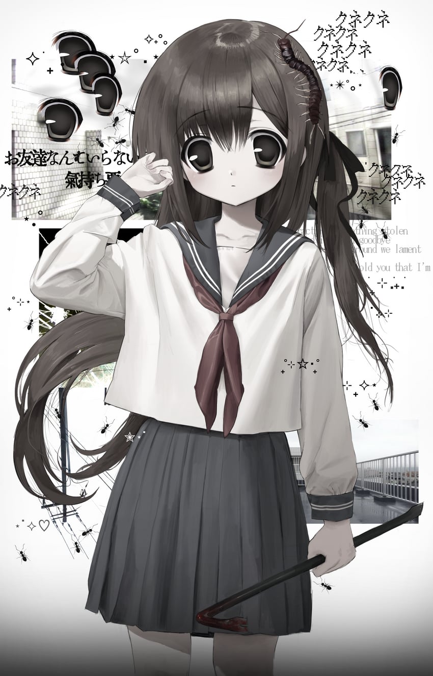 原创 1名女孩 蚂蚁 黑瞳 黑发 黑色丝带