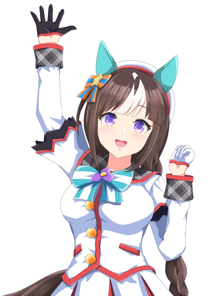 赛马娘、北港火山 (星光之船) (赛马娘)、北港火山 (赛马娘) 1名女孩 兽耳 举手 不对称手套 贝雷帽