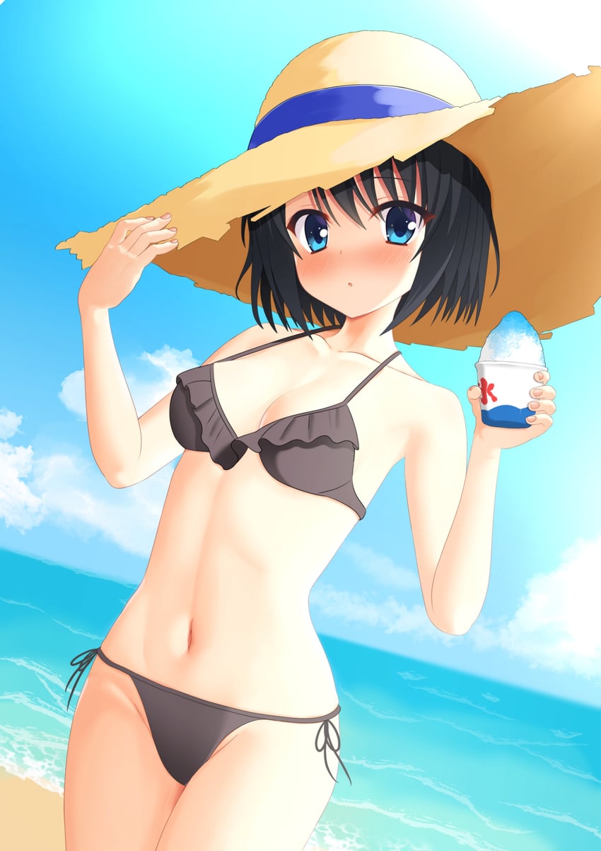 原创 1名女孩 逆光 比基尼 黑色比基尼 黑发