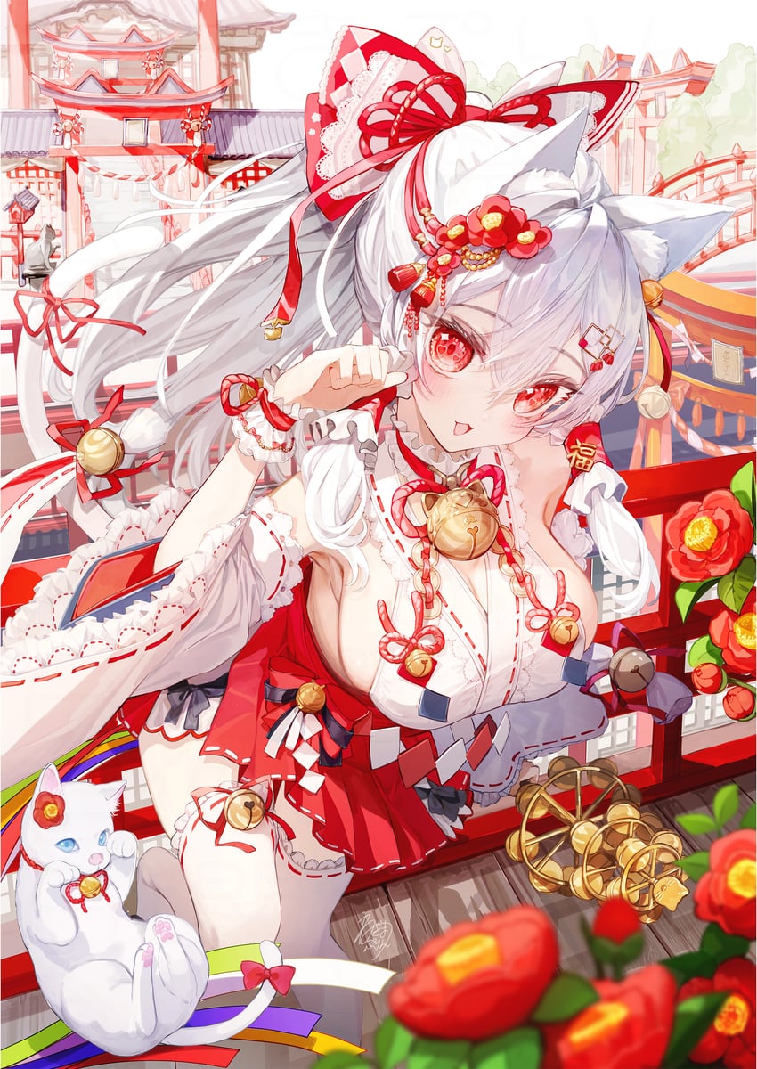 原创 1名女孩 兽耳 铃铛 蝴蝶结 蝶形领结