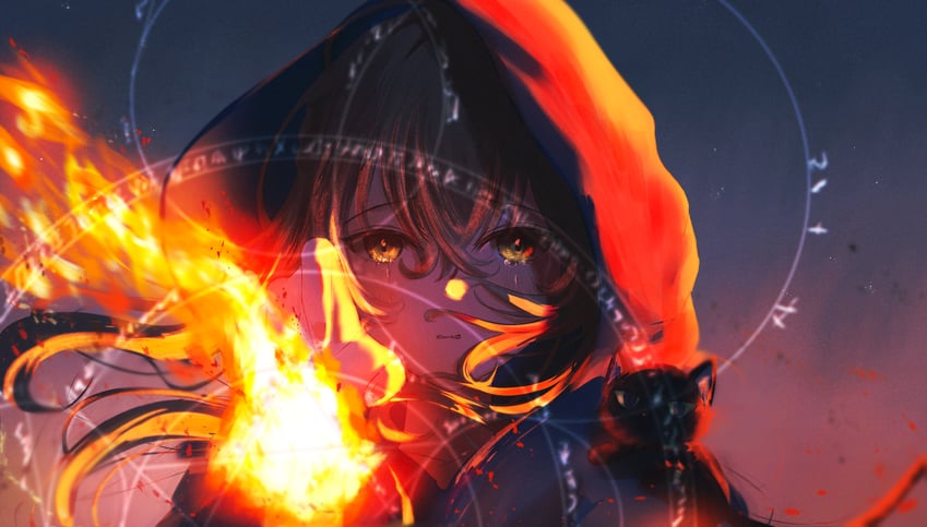 沉默魔女、莫妮卡·艾弗雷特、尼禄 (沉默魔女) 1名女孩 肩上的动物 脸红 棕发 猫