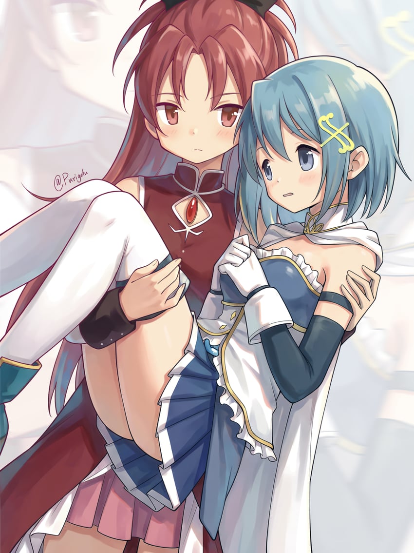 魔法少女小圆、魔法少女小圆、美树沙耶香 2名女孩 作者名 蓝眼 蓝发 蓝裙子