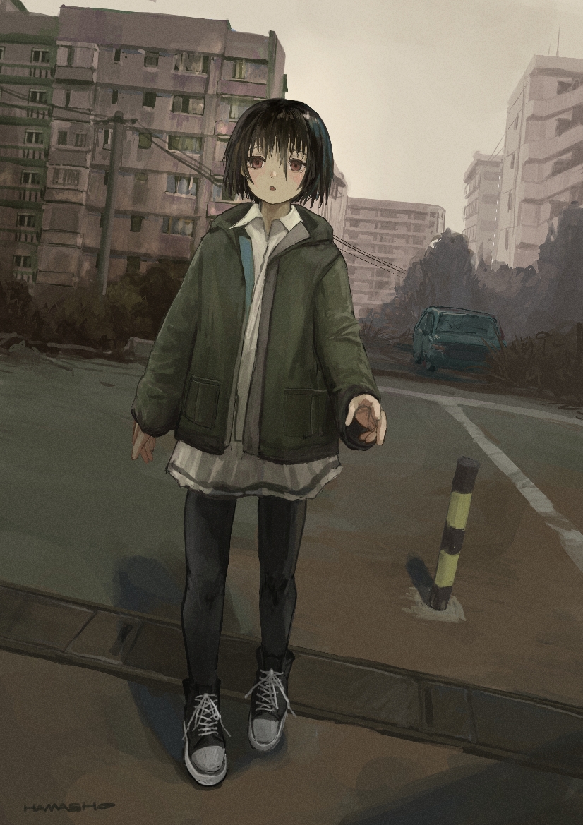 原创 1名女孩 作者名 黑发 黑色连裤袜 棕发