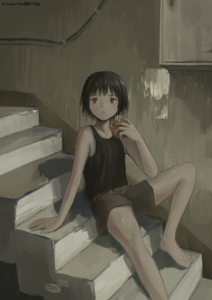 原创 1名女孩 黑发 棕眼睛 食物 手持