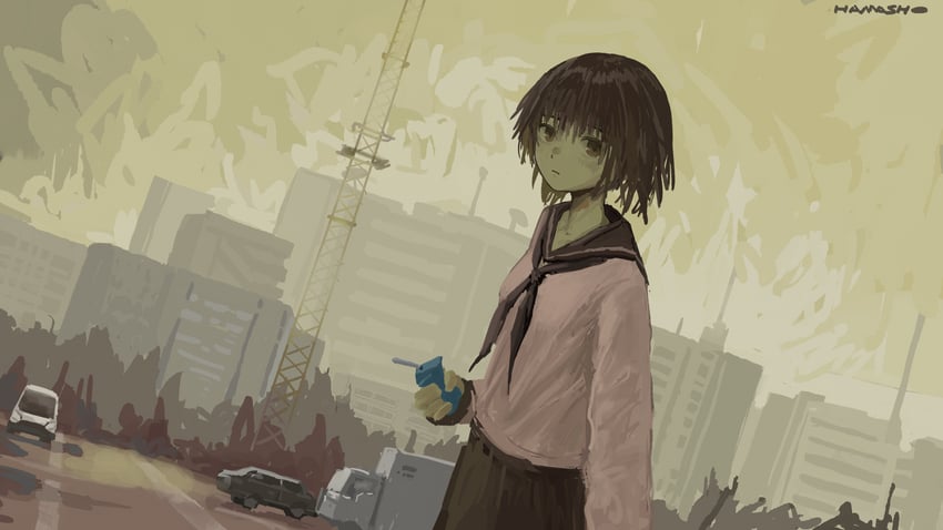 原创 1名女孩 作者名 棕发 汽车 纸盒饮料