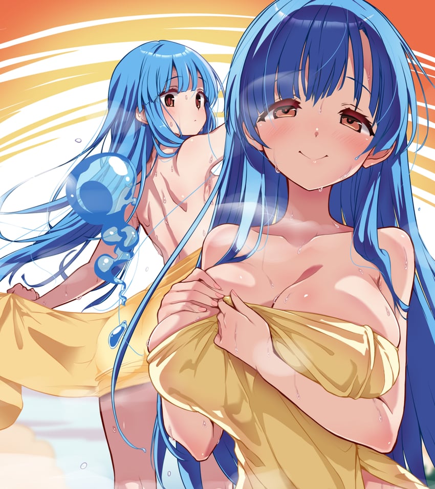 原创 1名女孩 背影 蓝发 齐刘海 乳房