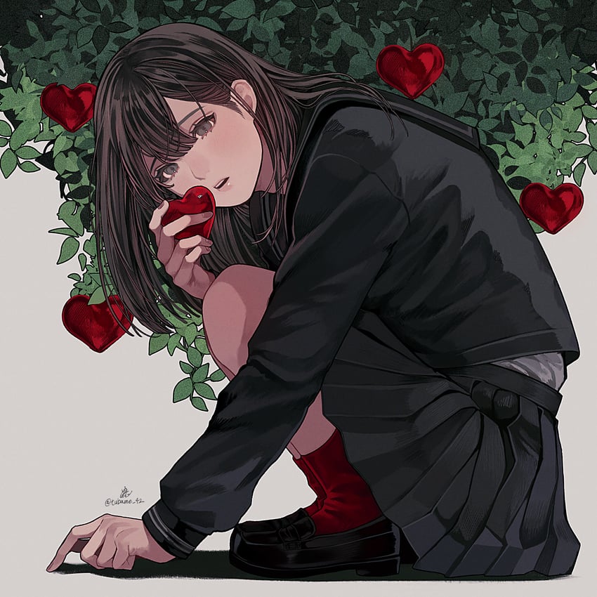 原创 1名女孩 黑瞳 黑发 黑色水手领 黑色水手服