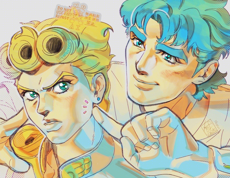 JOJO的奇妙冒险、幻影血脉、黄金之风 2个男孩 金发 蓝眼 蓝发 戳脸