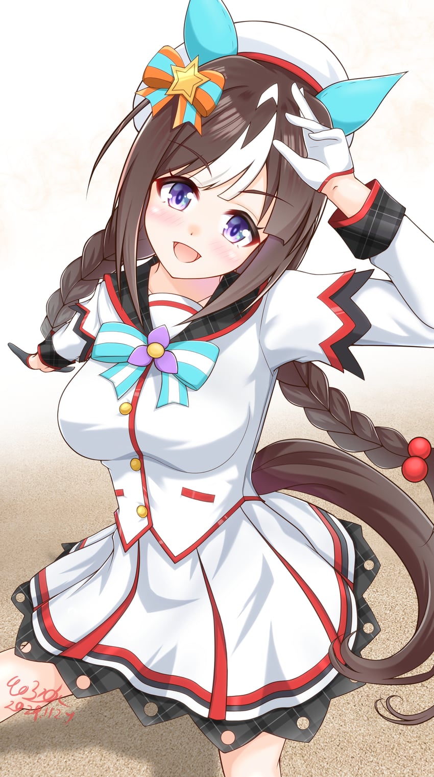 赛马娘、北港火山 (星光之船) (赛马娘)、北港火山 (赛马娘) 1名女孩 兽耳 不对称手套 贝雷帽 黑色手套