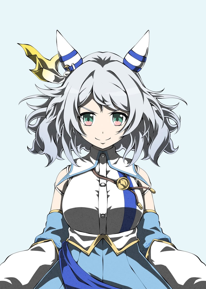 赛马娘、菱钻奇迹 (奇迹妆容!) (赛马娘)、菱钻奇宝 (赛马娘) 1名女孩 兽耳 露肩 蓝裙子 乳房