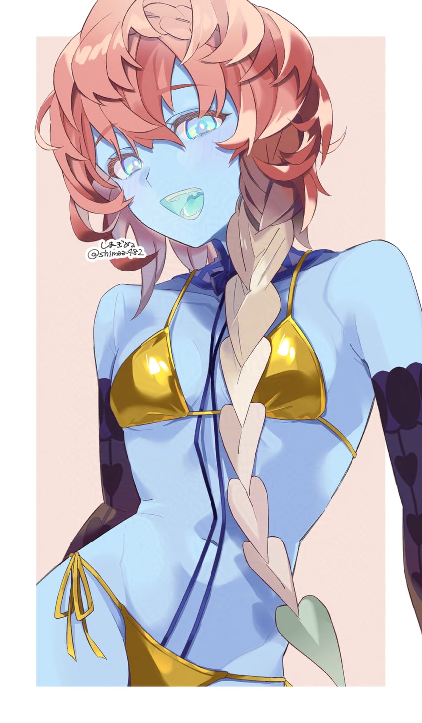 Fate/Grand Order、Fate系列、梵高 (Fate) 1名女孩 露肩 比基尼 黑色手套 蓝眼