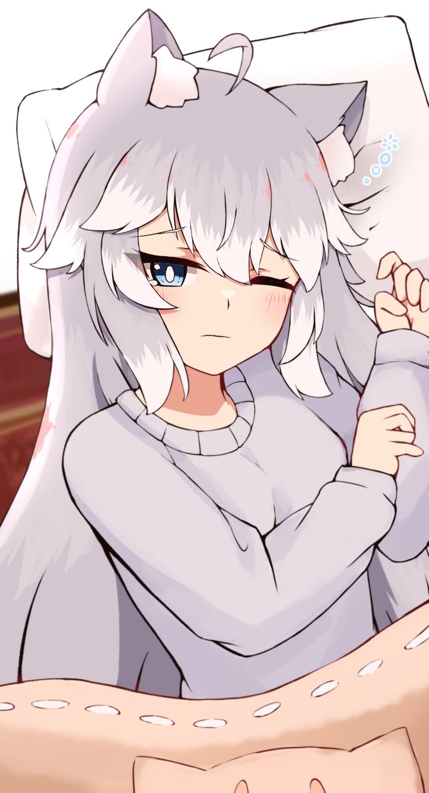 原创 1名女孩 呆毛 兽耳毛 兽耳 蓝眼