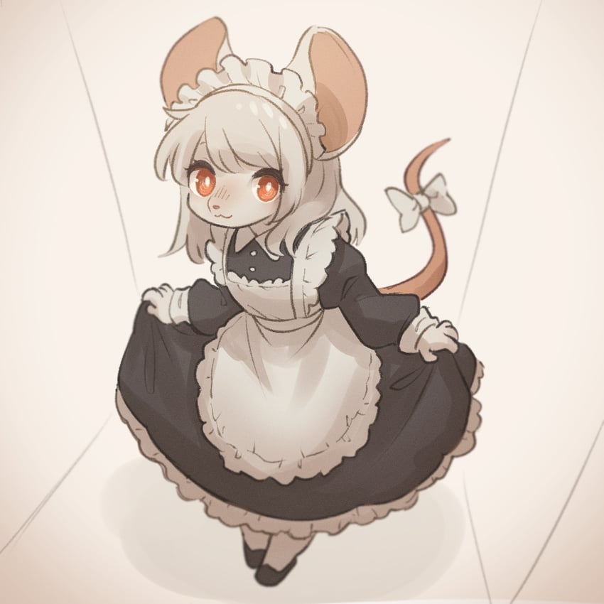 原创 1名女孩 兽耳 动物鼻子 围裙 黑色连衣裙