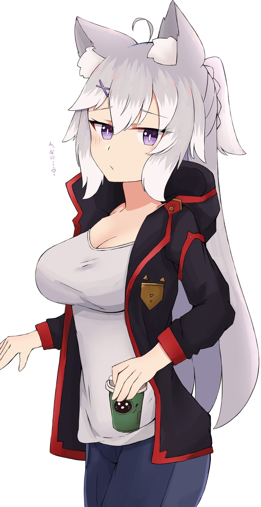 原创 1名女孩 呆毛 兽耳毛 兽耳 黑色夹克