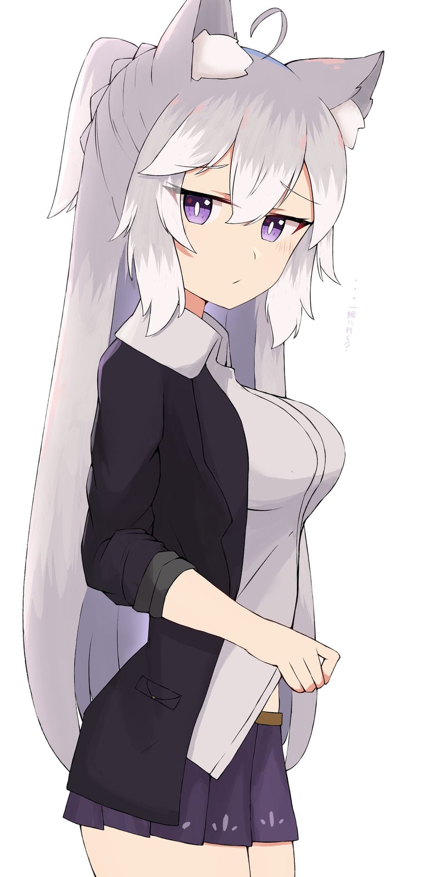 原创 1名女孩 呆毛 兽耳毛 兽耳 黑色夹克